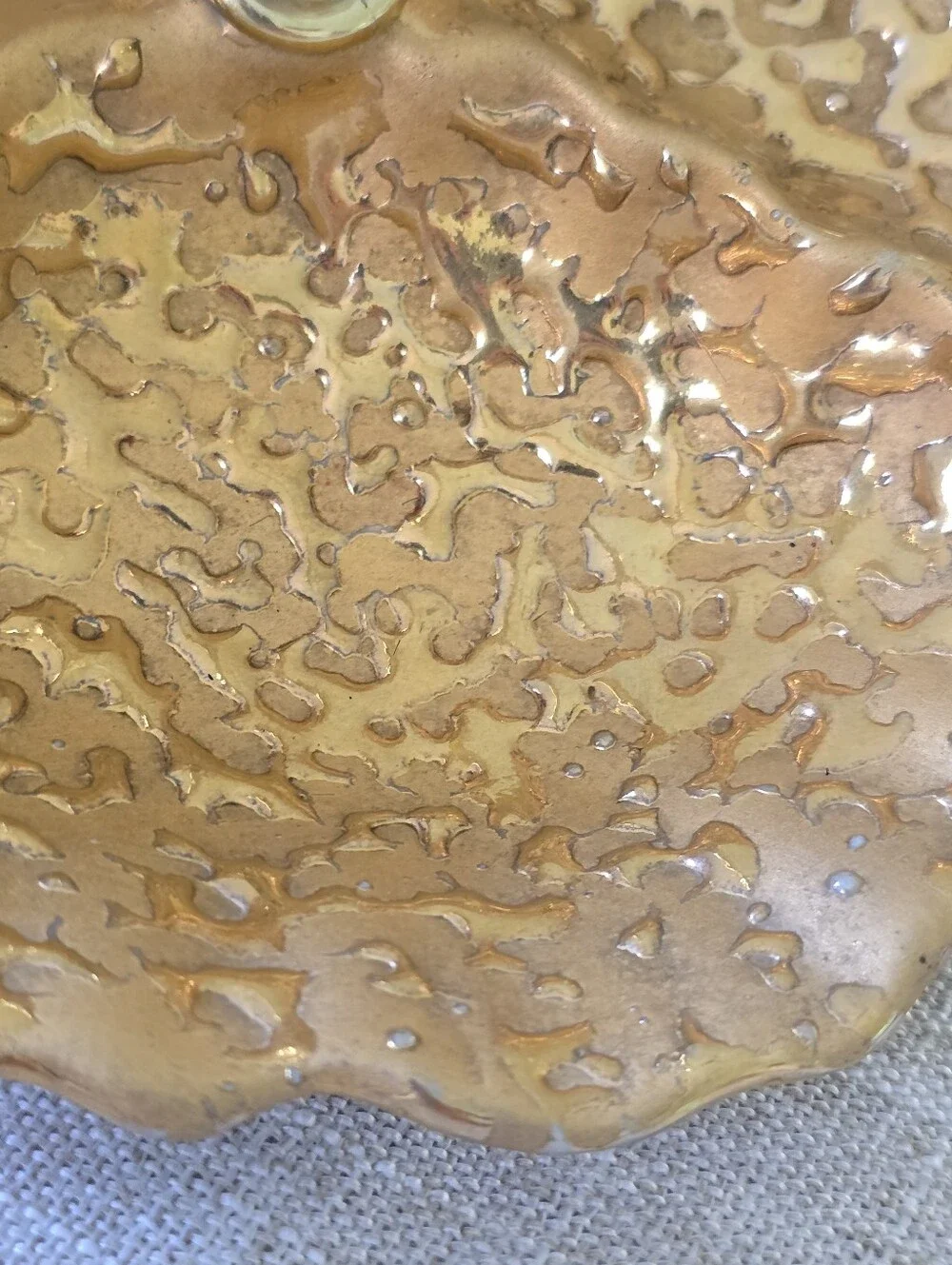 Vintage 22K Hand Decorated Weeping Bright Gold Sectioned Candy Trinket Dish Tray